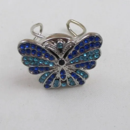 Bold Blue & Aqua Butterfly Adjustable Ring