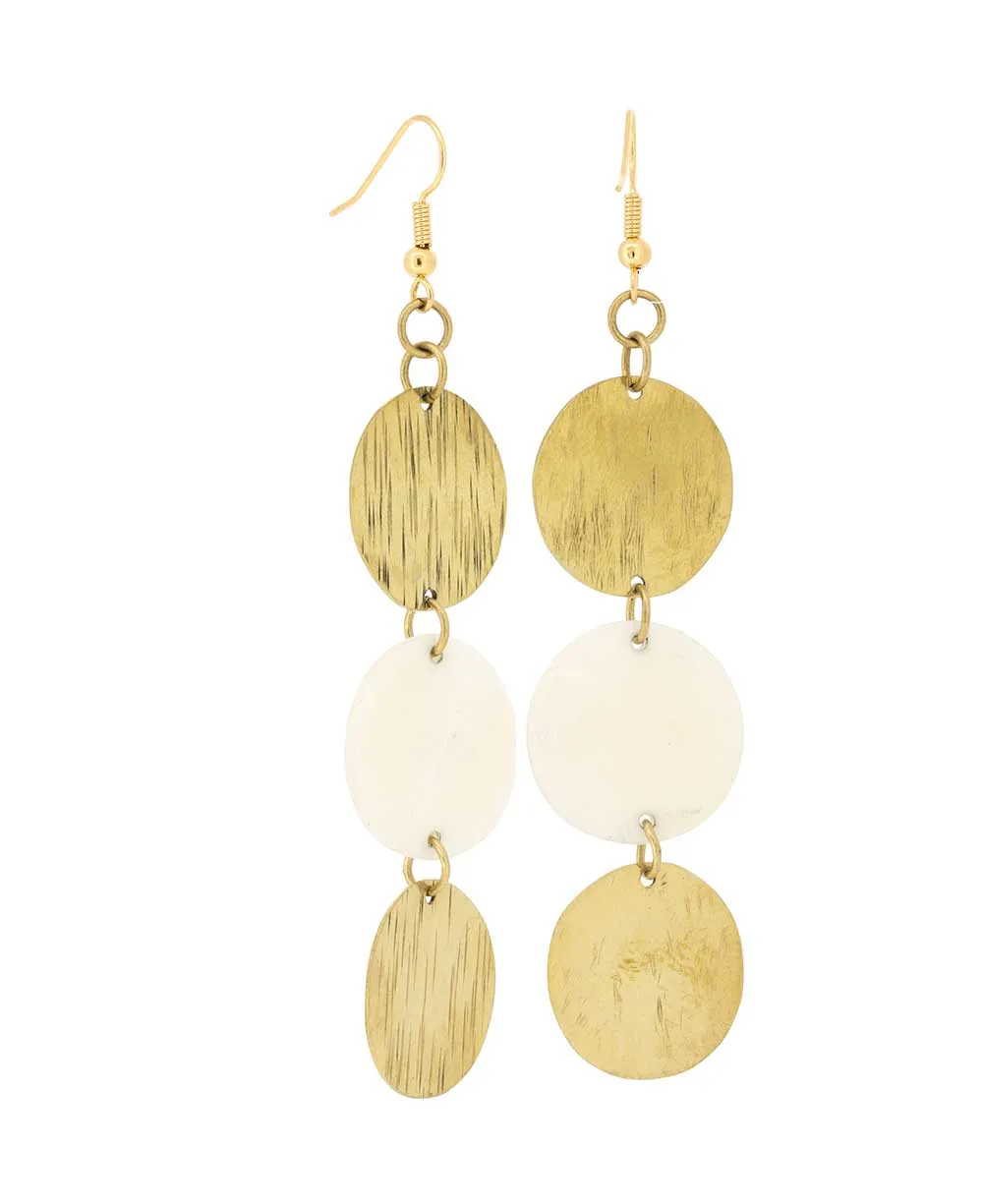 Bone and Brass Triple Disc Earrings