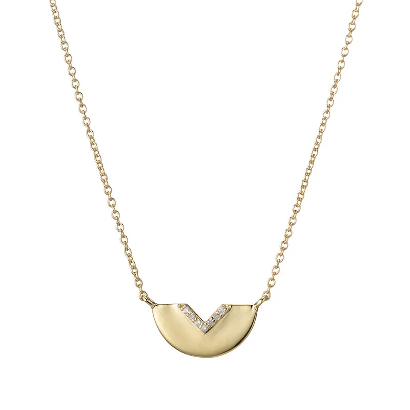 Brooklyn Half Moon with Pavé Diamond V Necklace