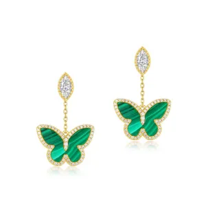 Butterfly Malachite Drop Earrings in 10k Vermeil