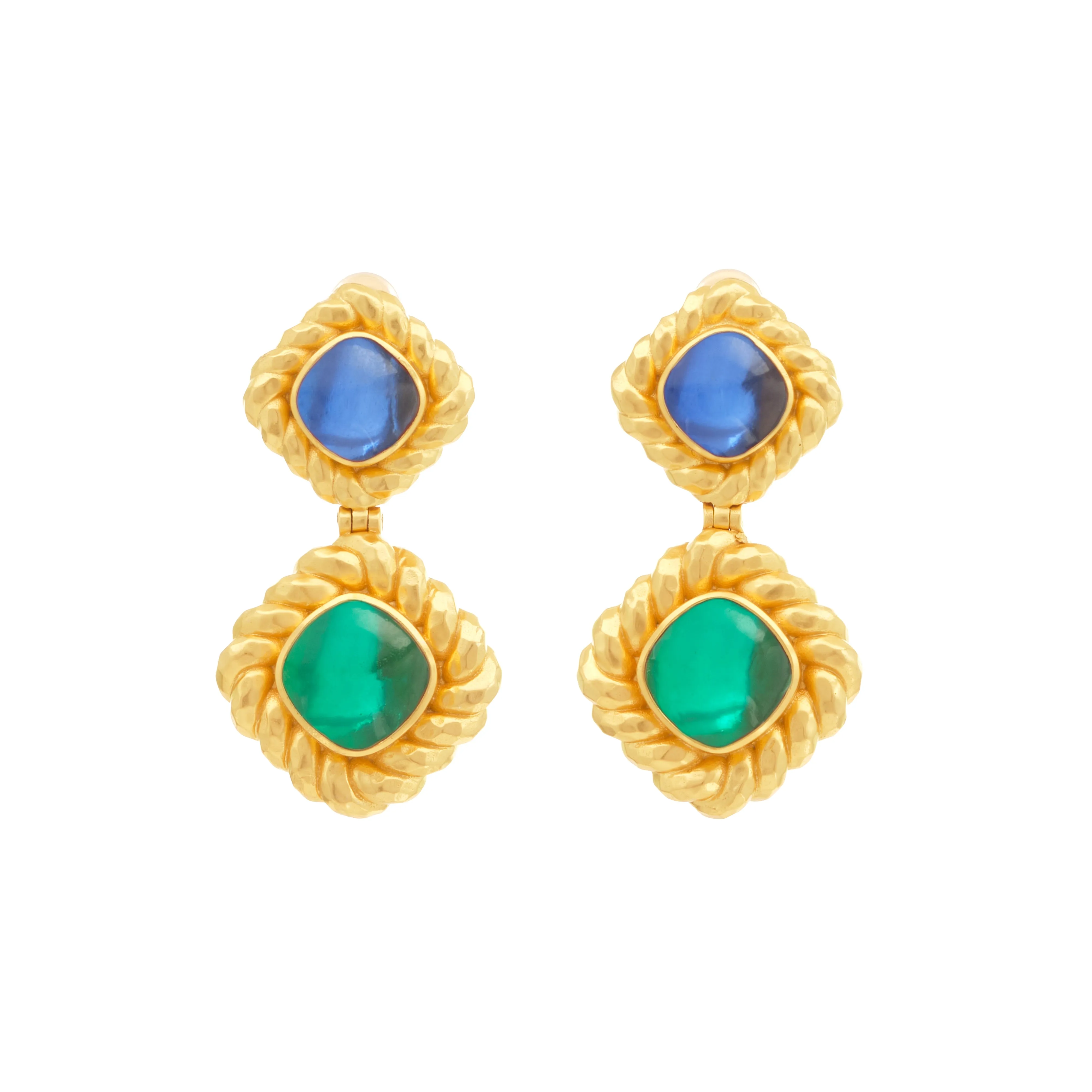 Carlotta Earrings Blue Sapphire Quartz & Emerald Green Quartz