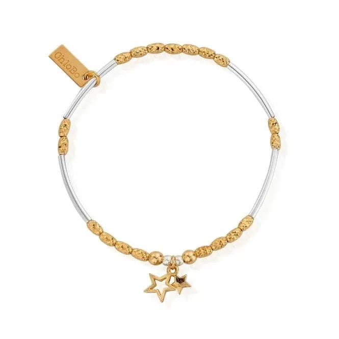 ChloBo Gold and Silver Double Star Bracelet GMBMNSR1128