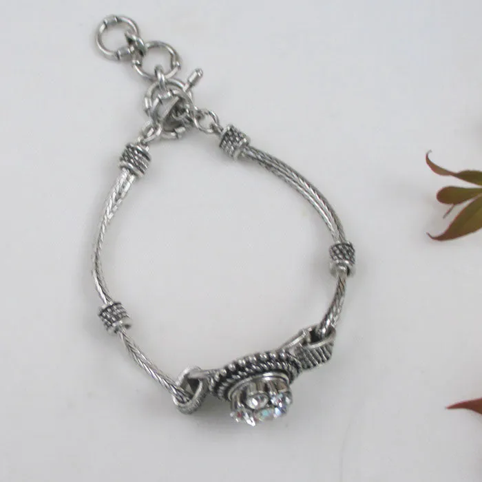 Clear Crystal  Rhinestone & Silver Bangle Bracelet