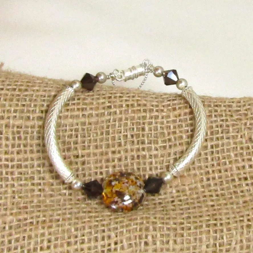 Clearly on Safari Artisan Bead & Silver Bangle  Bracelet