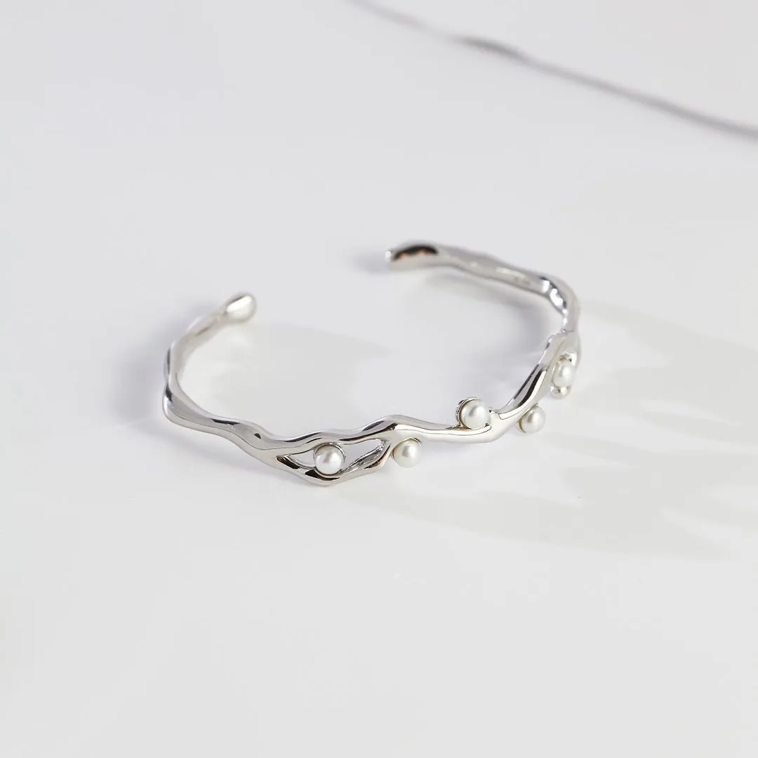 Cloud Moon Silver Pearl Bangles Bracelet