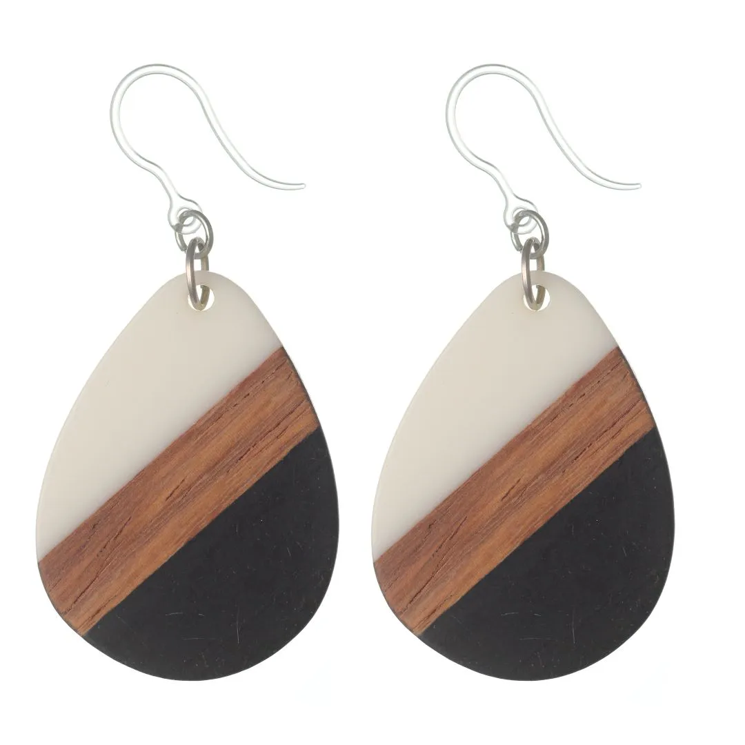 Color Block Wooden Celluloid Teardrop Dangles Hypoallergenic Earrings for Sensitive Ears Made with Plastic Posts