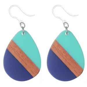 Color Block Wooden Celluloid Teardrop Dangles Hypoallergenic Earrings for Sensitive Ears Made with Plastic Posts