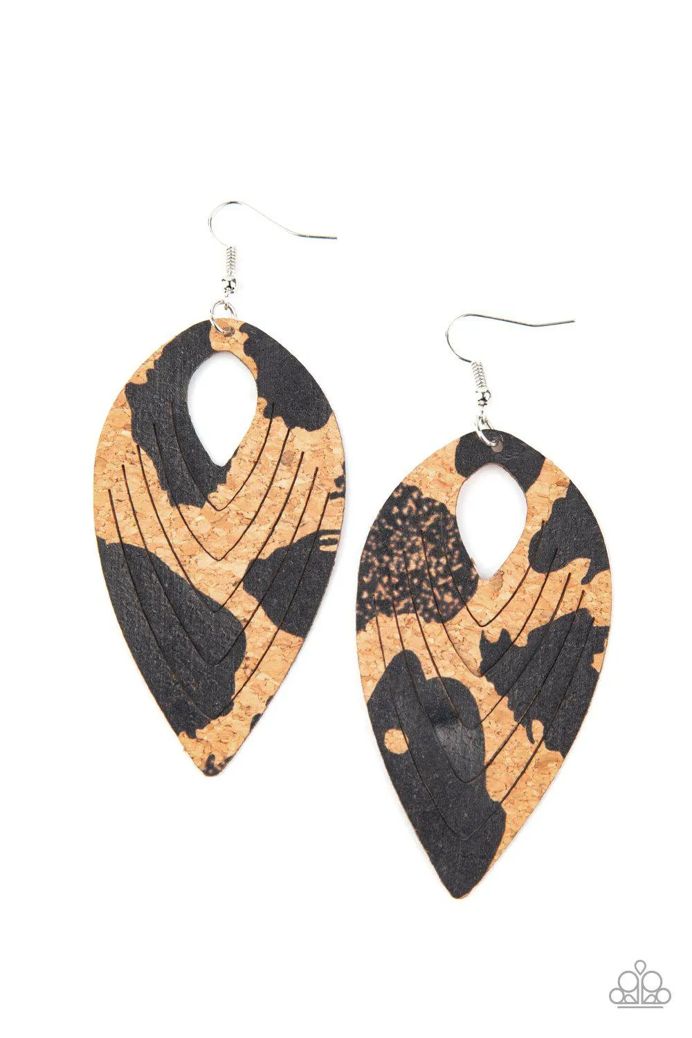 Cork Cabana Black and Cork Teardrop Earrings - Paparazzi Accessories