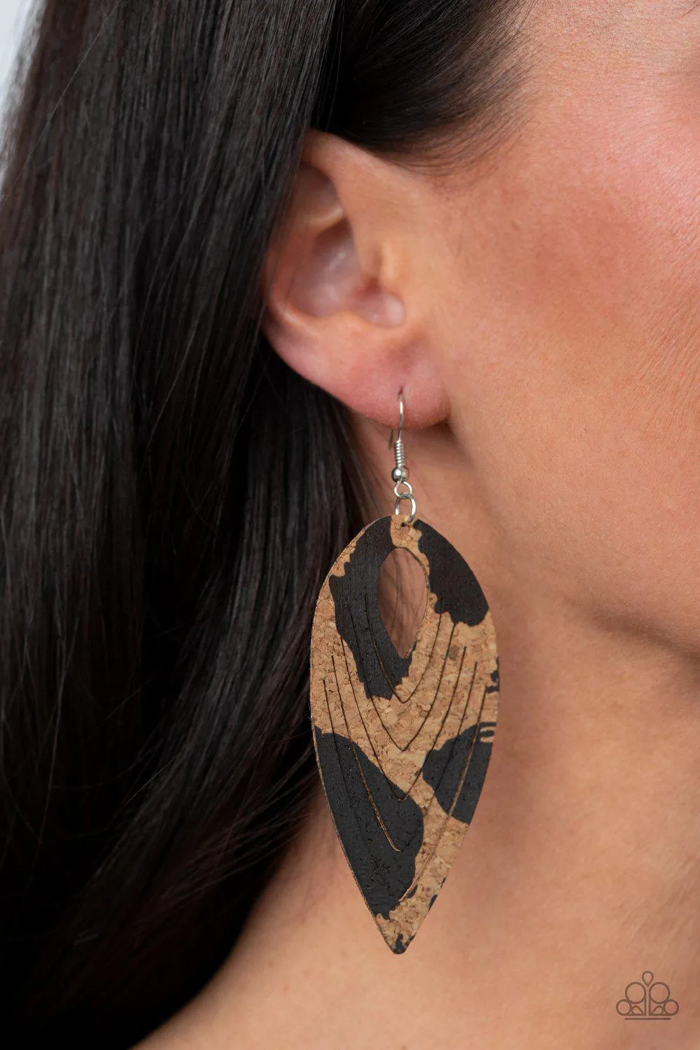 Cork Cabana Black and Cork Teardrop Earrings - Paparazzi Accessories