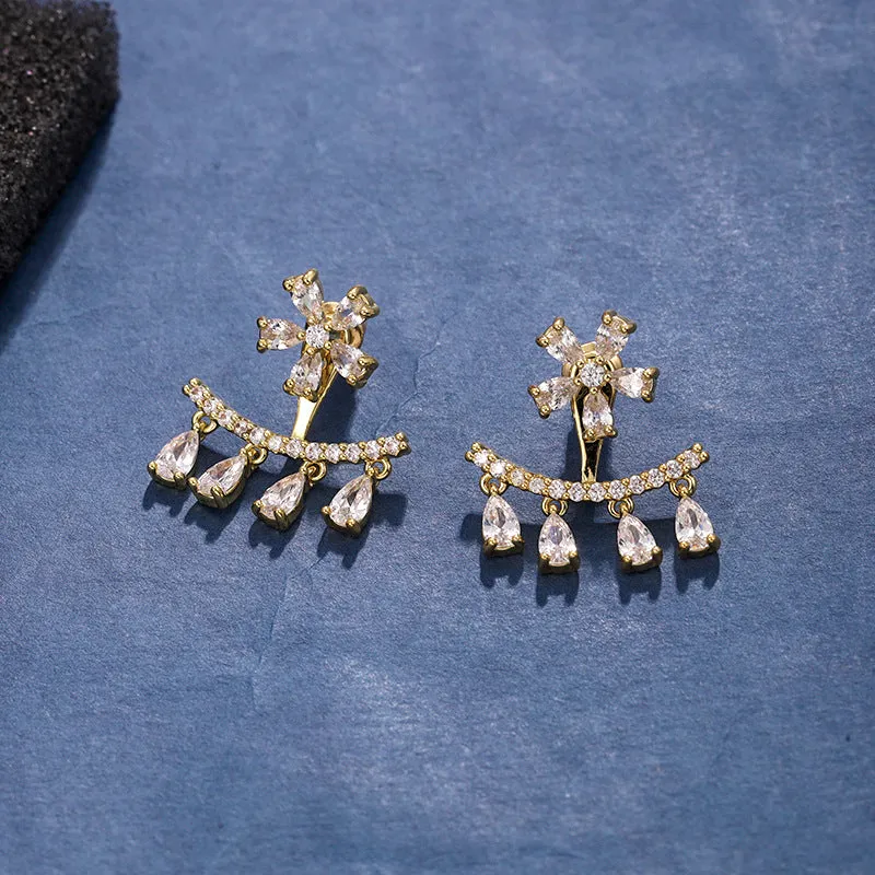 Crystal Flower Dangle Earrings -jlt11779