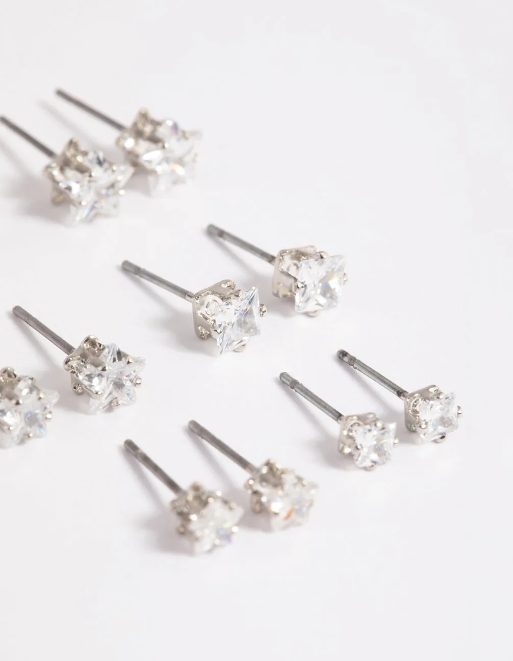 Cubic Zirconia Star & Square Earrings 6-Pack