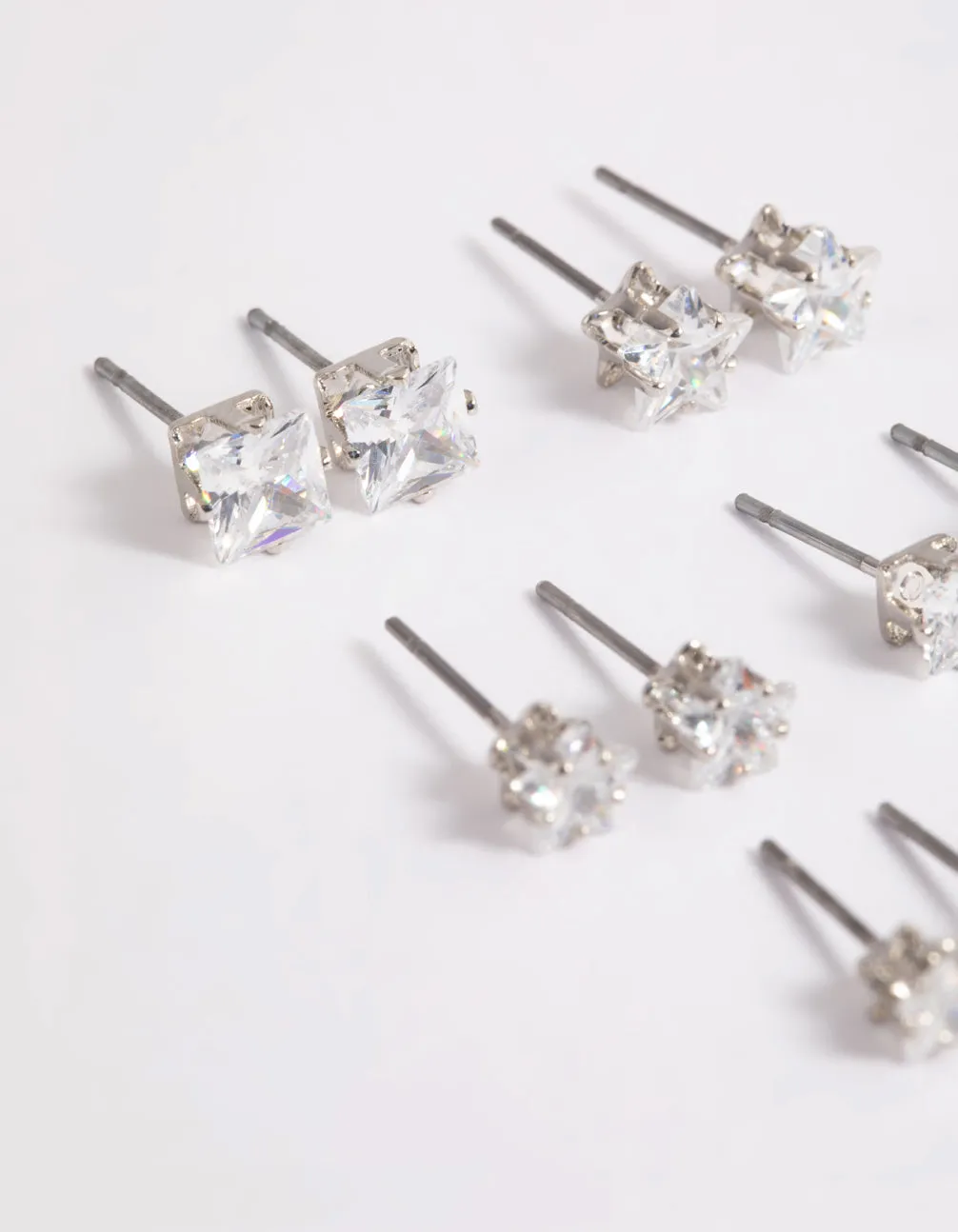 Cubic Zirconia Star & Square Earrings 6-Pack