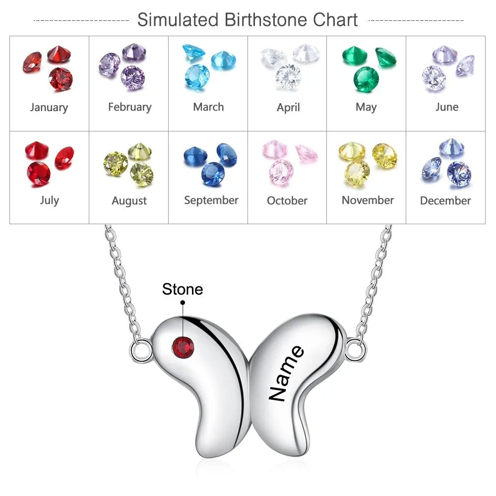 Customized 1 Name And 1 Birthstone Butterfly Necklace