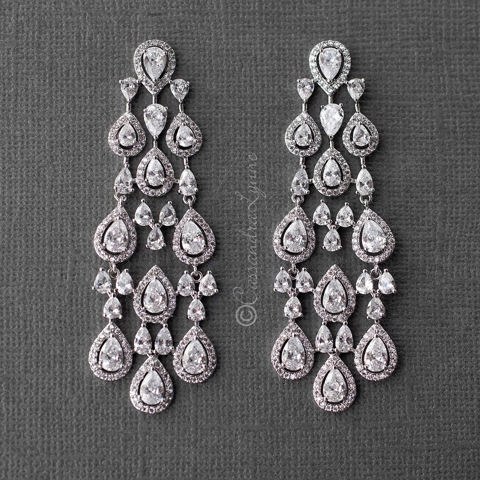 CZ Layered Chandelier Pear Drop Earrings