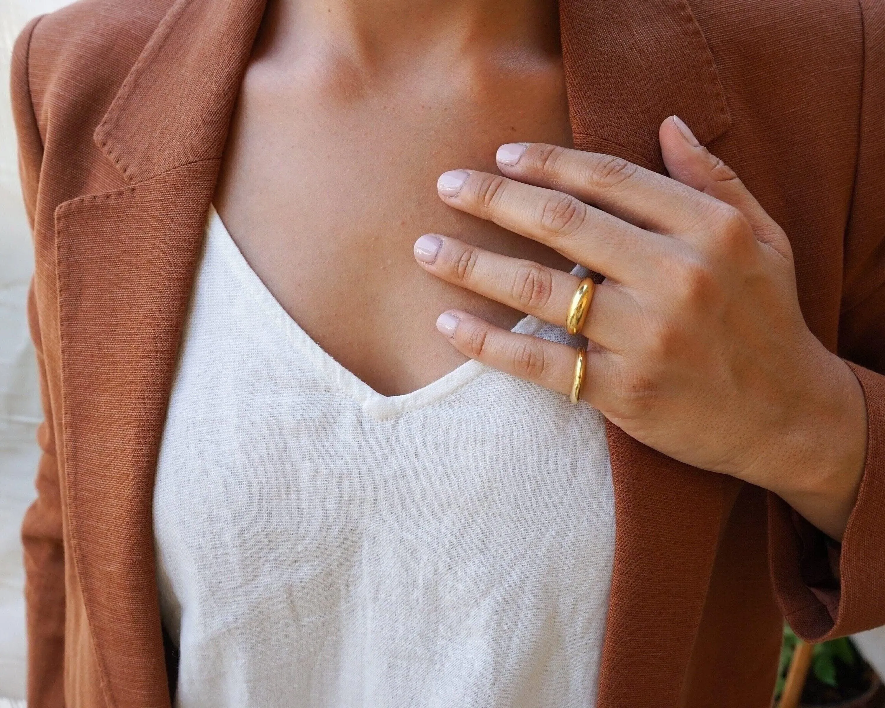 Dainty Gold Soft Dome Ring in Bold  Narrow Design