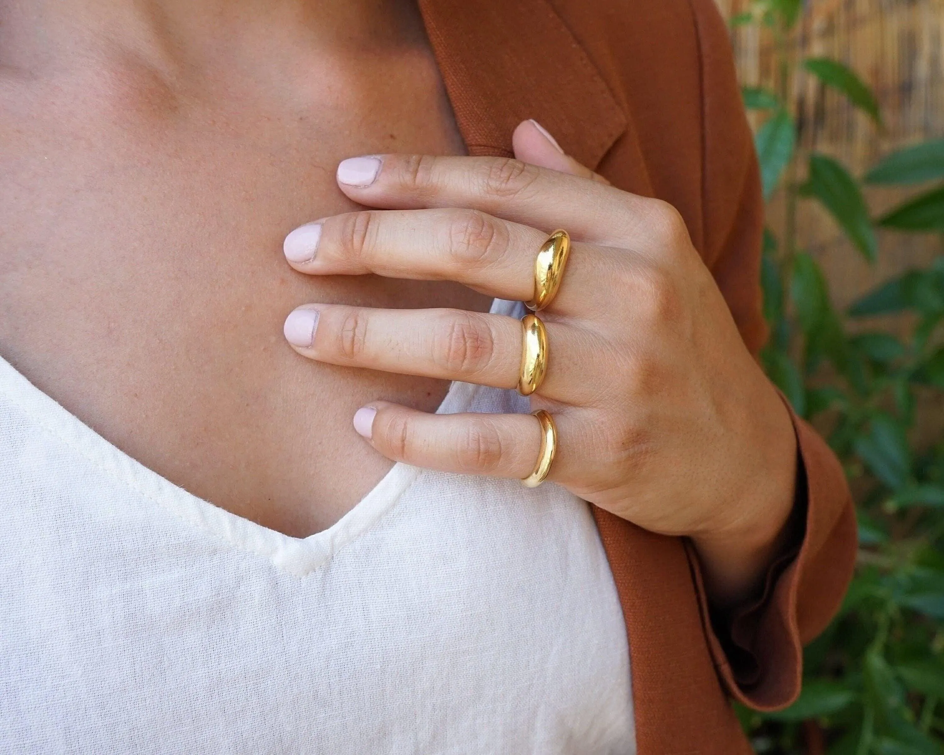 Dainty Gold Soft Dome Ring in Bold  Narrow Design