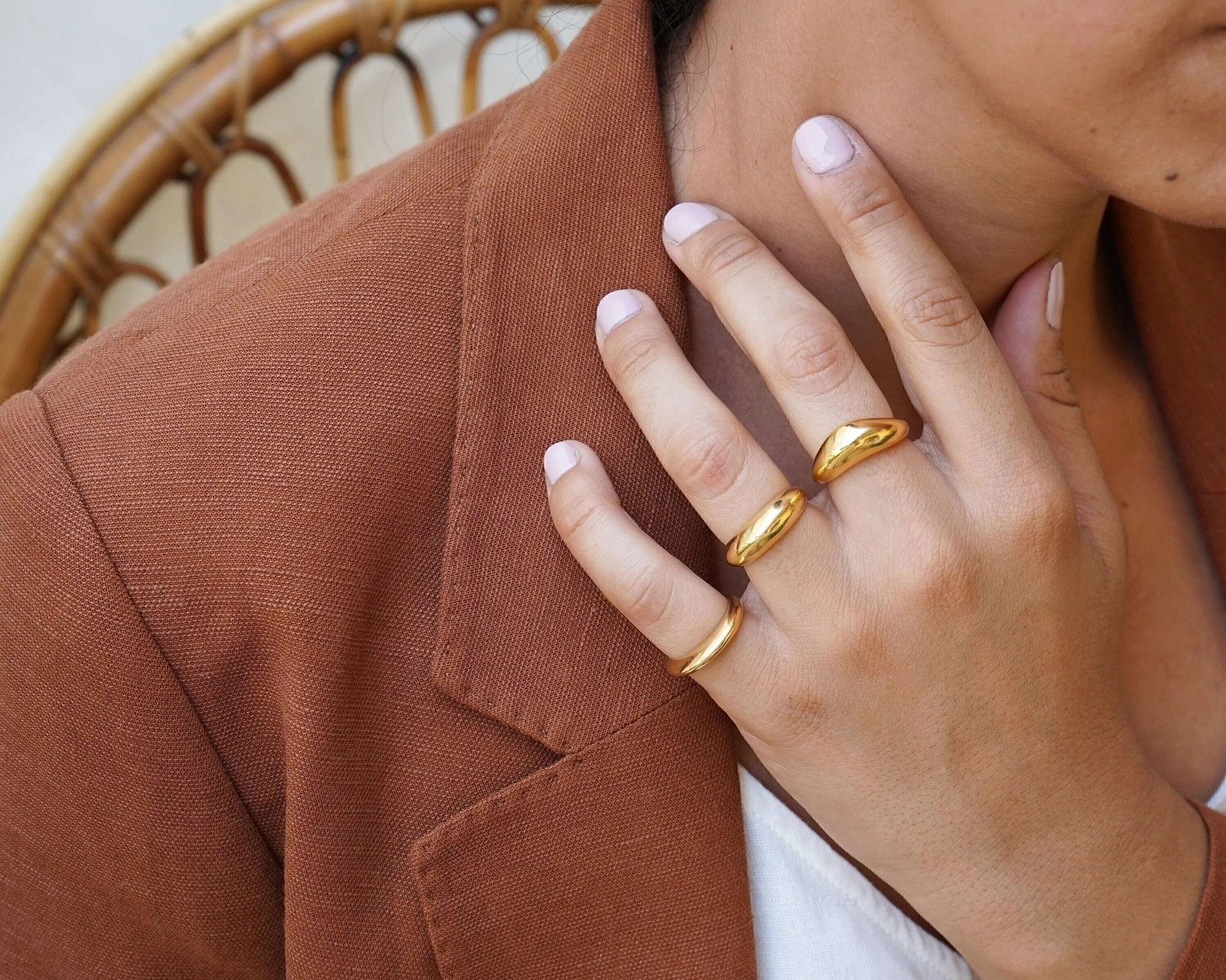 Dainty Gold Soft Dome Ring in Bold  Narrow Design