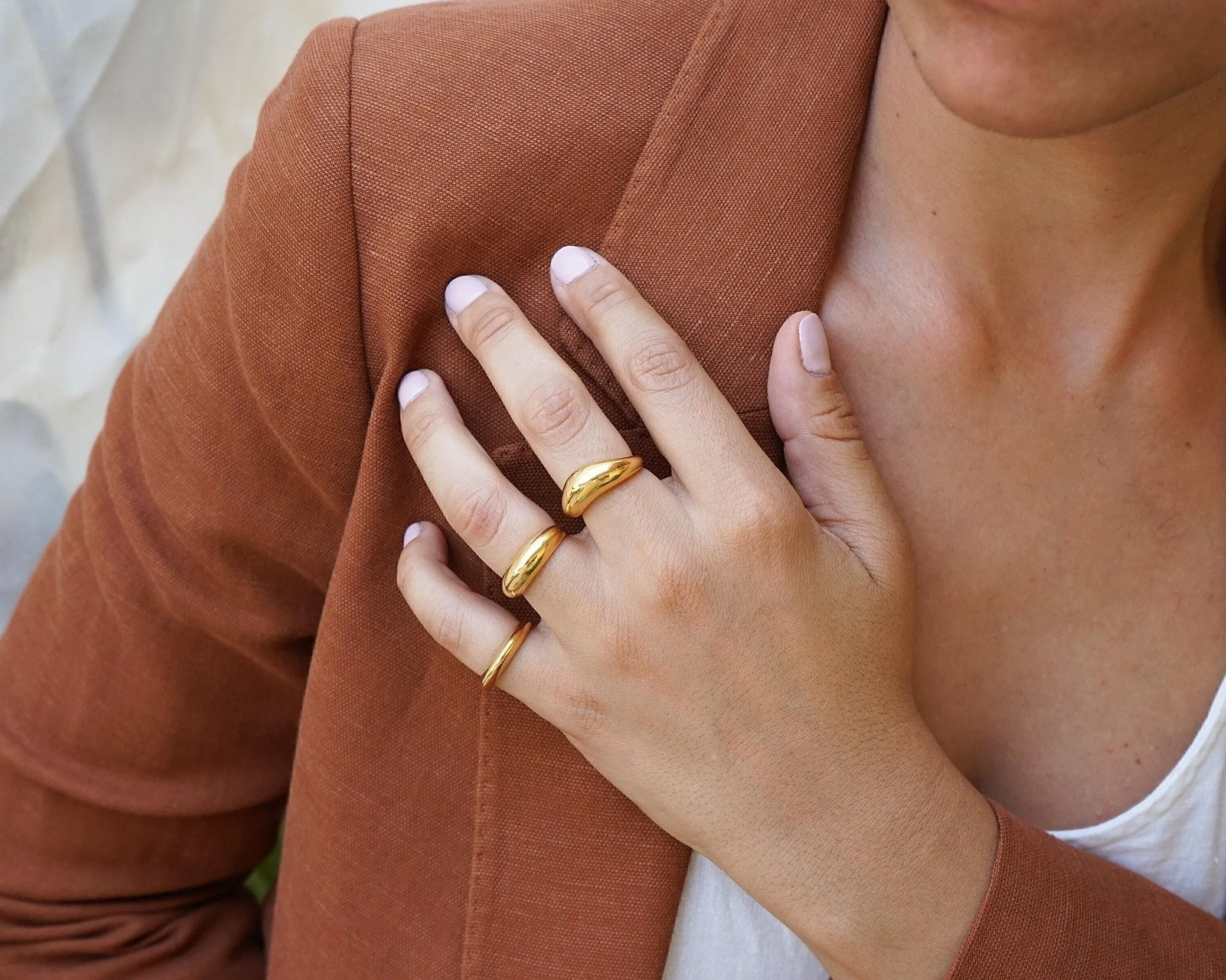 Dainty Gold Soft Dome Ring in Bold  Narrow Design