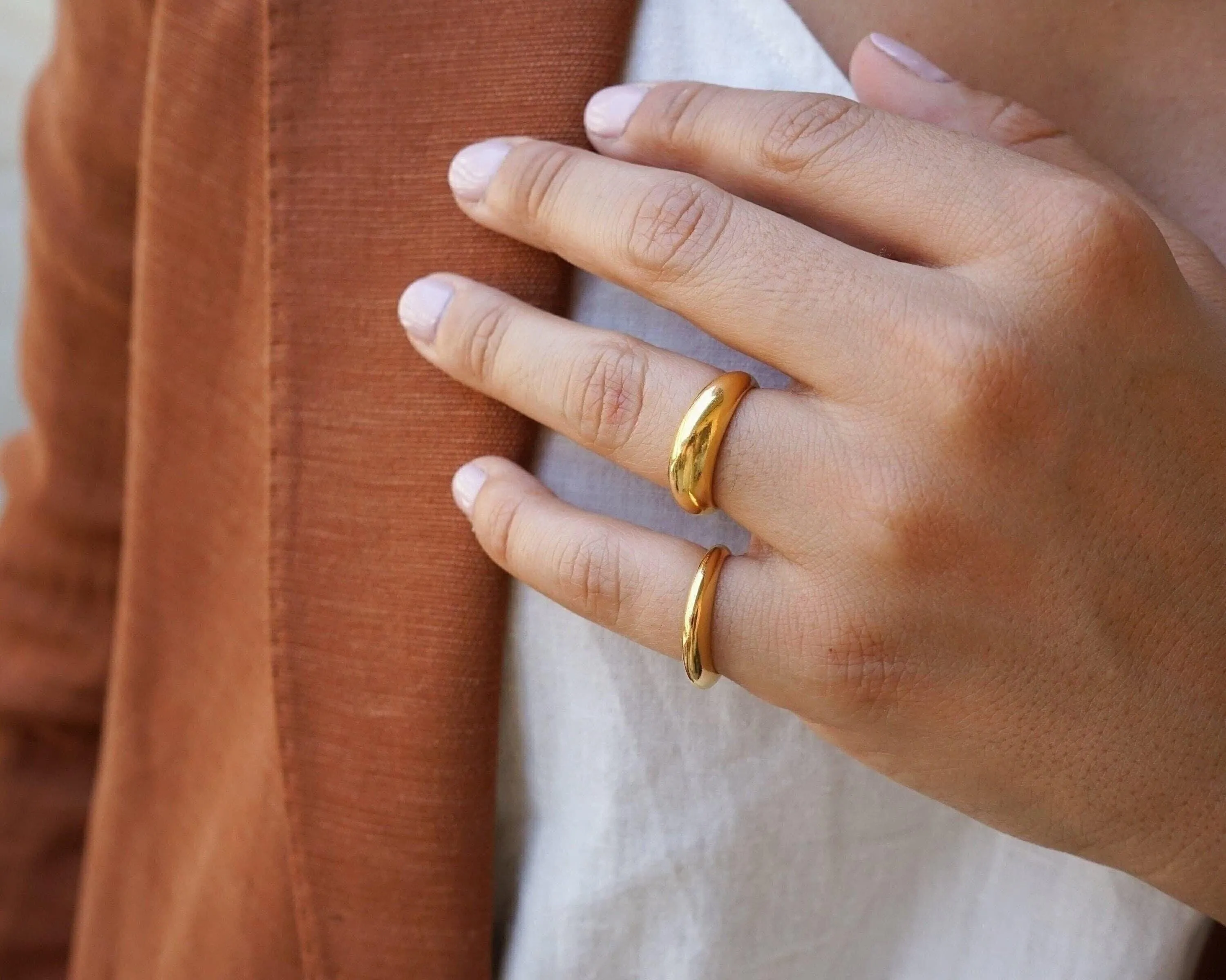 Dainty Gold Soft Dome Ring in Bold  Narrow Design