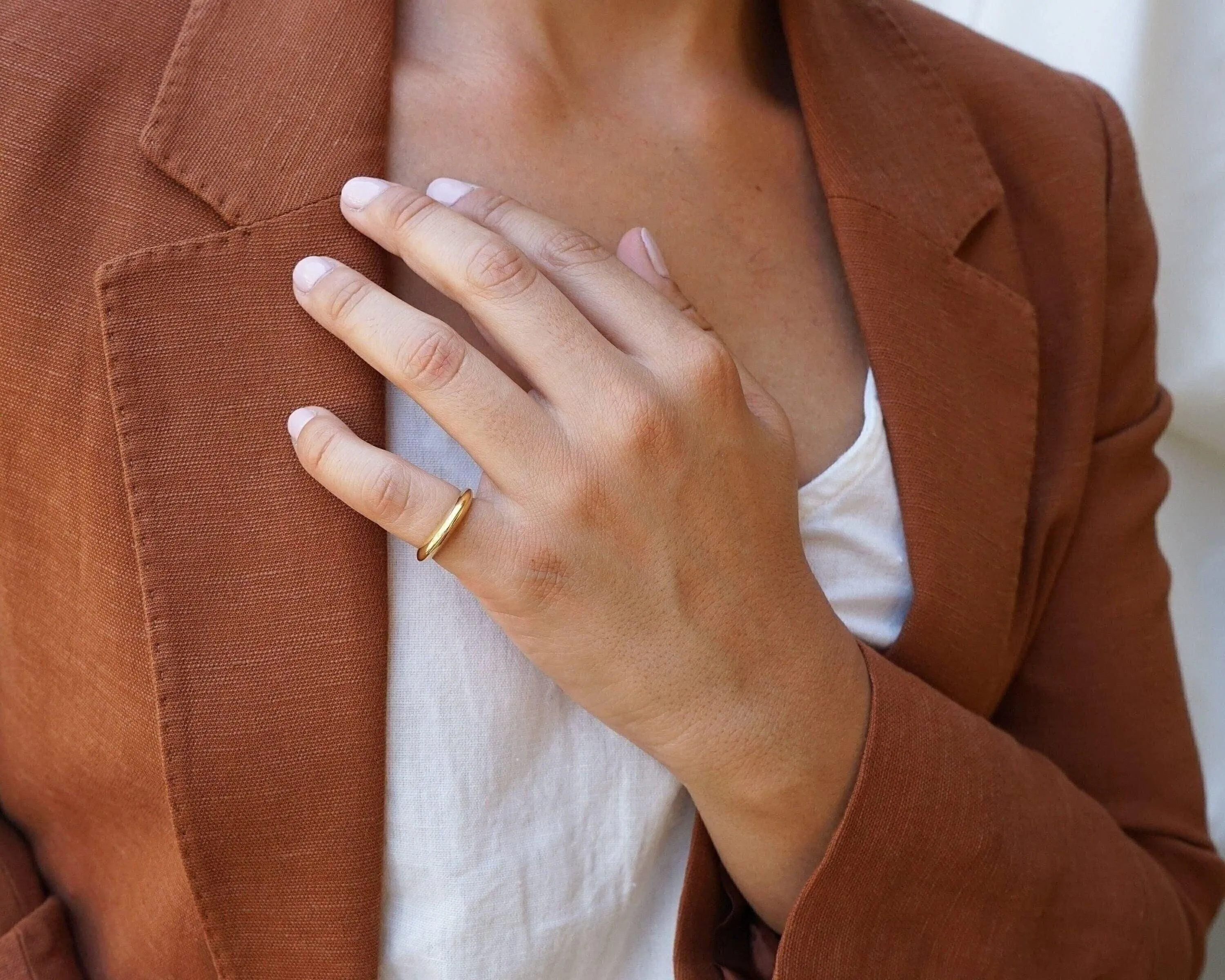 Dainty Gold Soft Dome Ring in Bold  Narrow Design