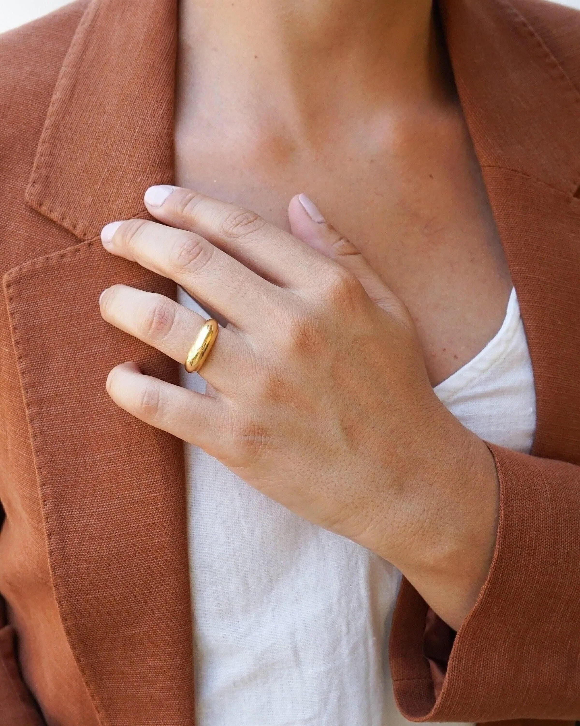 Dainty Gold Soft Dome Ring in Bold  Narrow Design