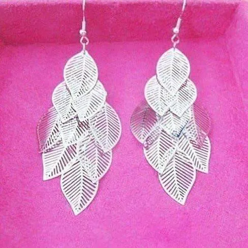 Dangling Leaf Chandelier Earrings in Gold or Silver for Women