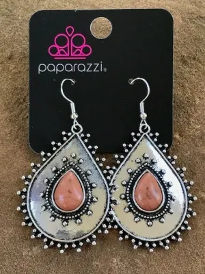 Desert Drama Brown Stone and Silver Earrings - Paparazzi Accessories