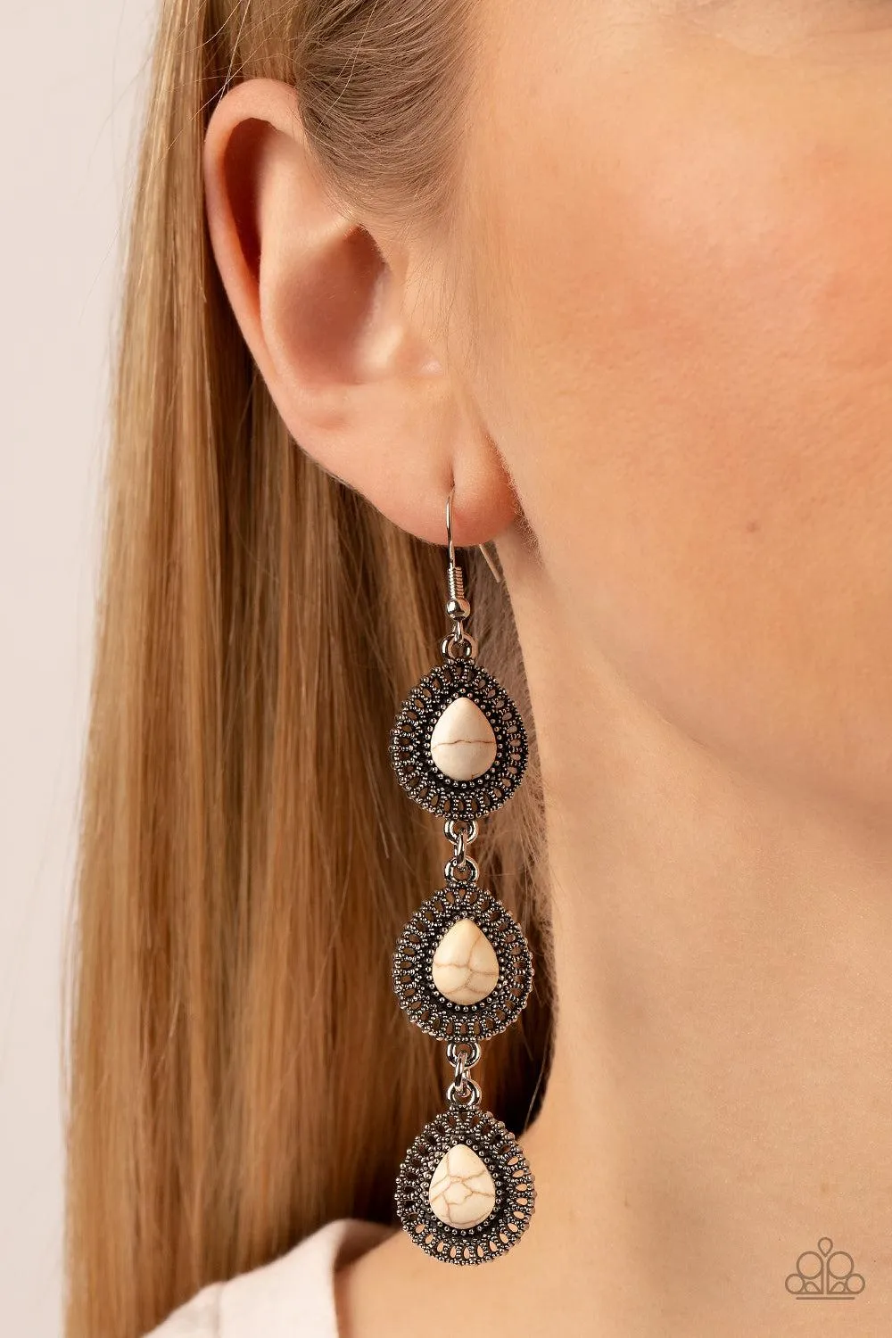 Desertscape Dweller White Stone Earrings - Paparazzi Accessories