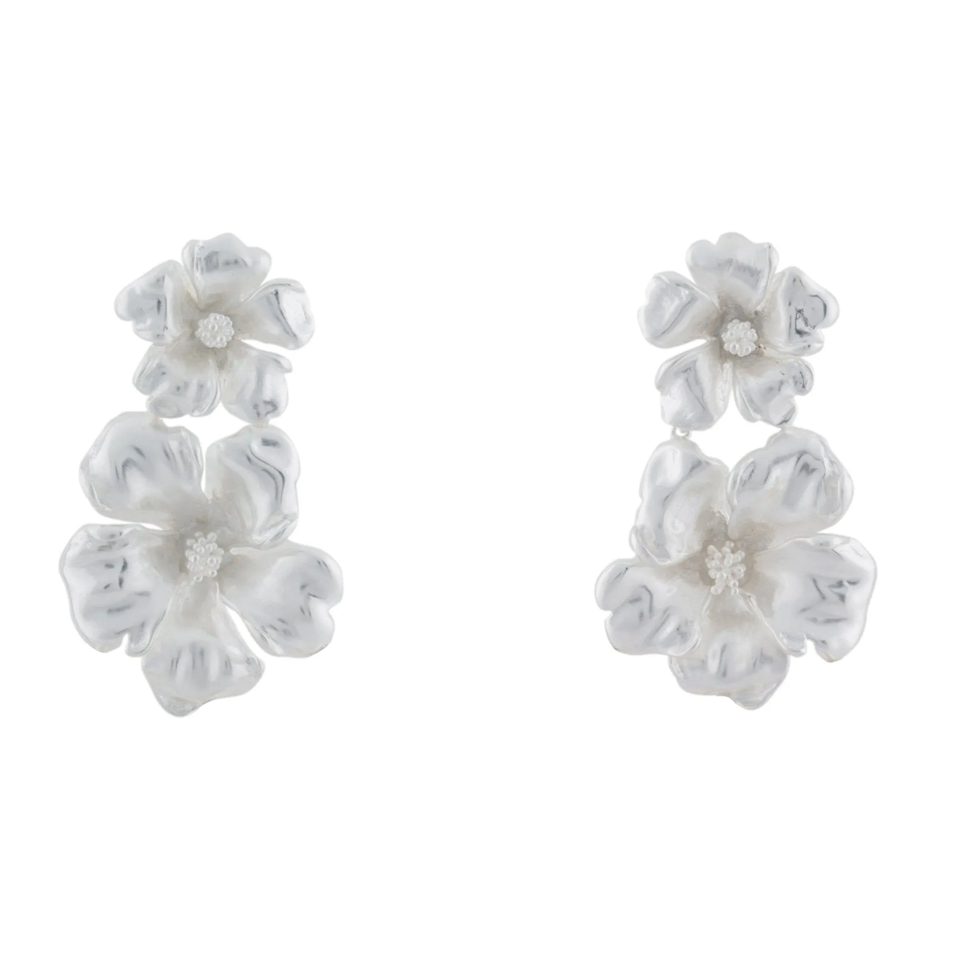 Double Hibiscus Earrings Silver