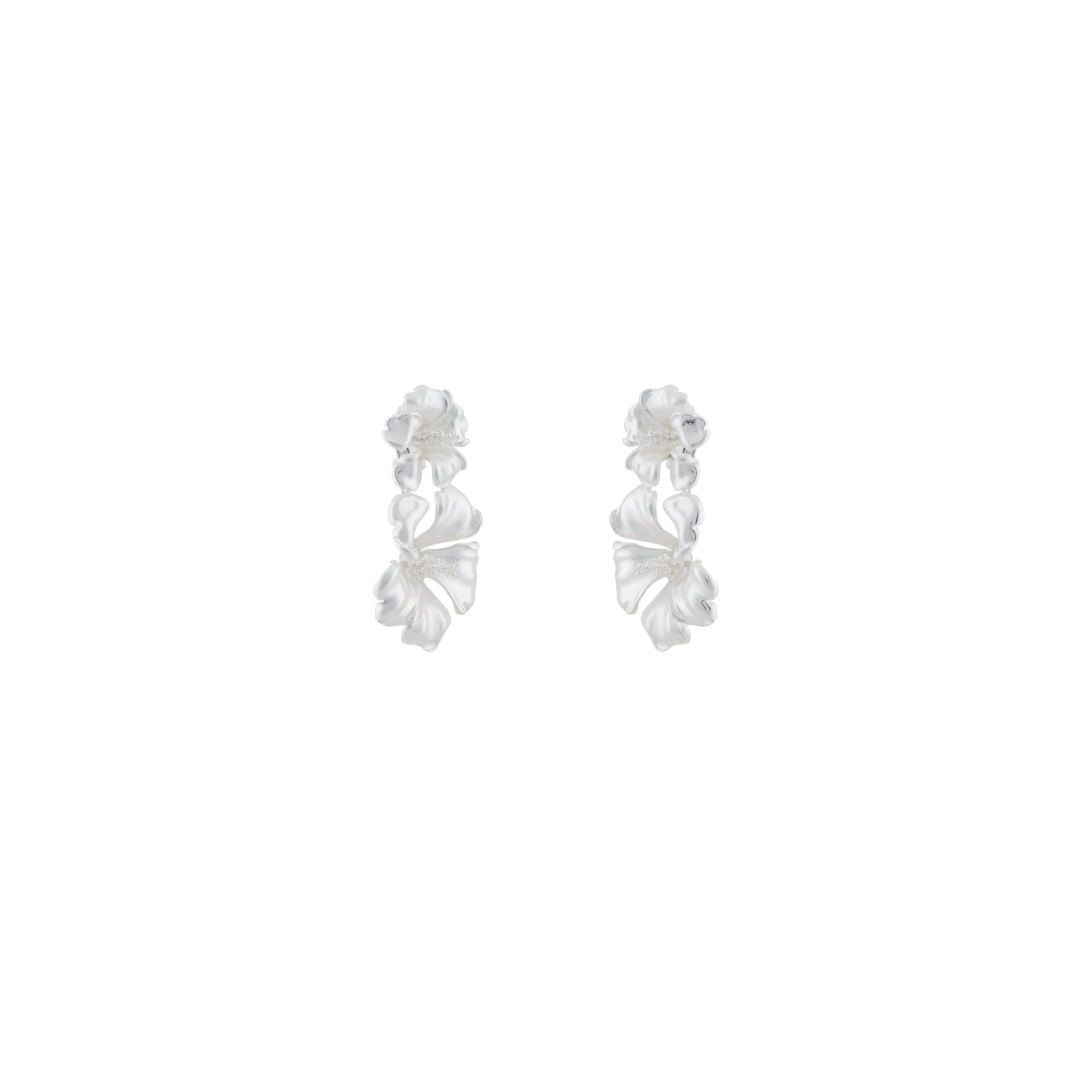 Double Hibiscus Earrings Silver