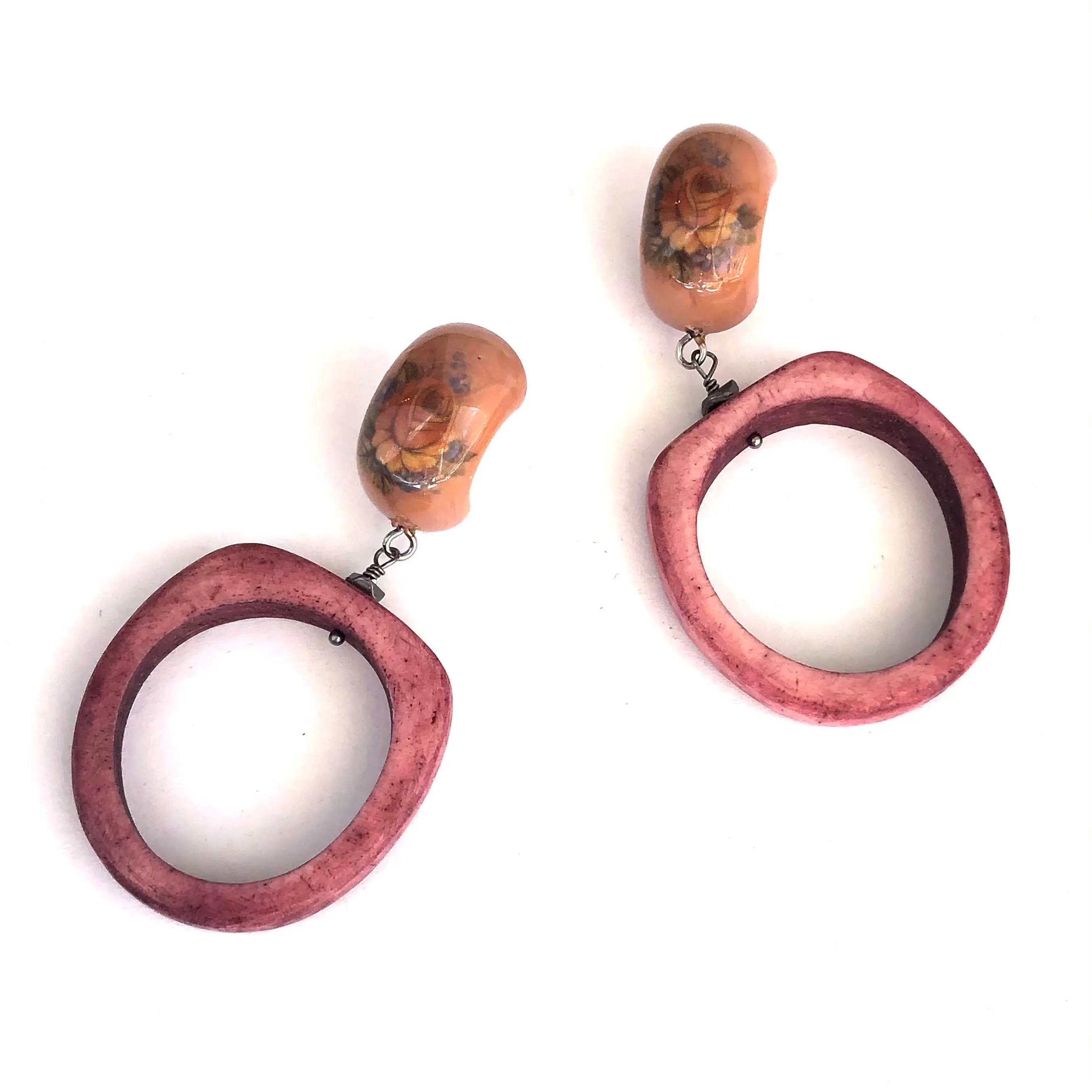 Dusty Rose Pink Flower Garden Donut Drop Earrings