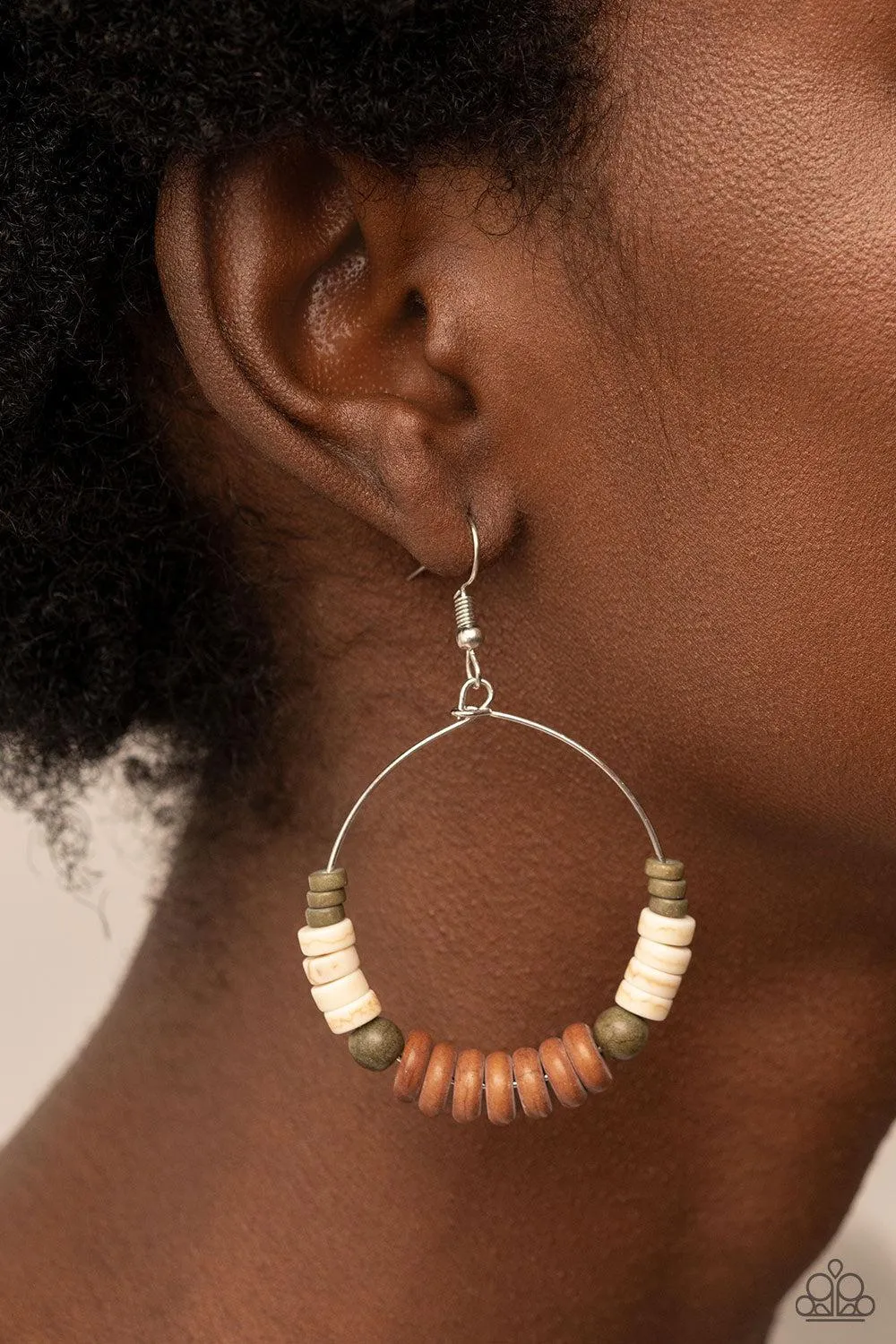 Earthy Esteem Brown, White & Green Stone Earrings - Paparazzi Accessories