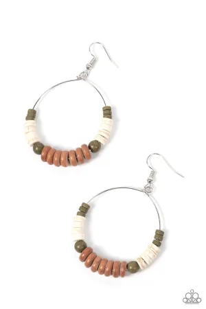 Earthy Esteem Brown, White & Green Stone Earrings - Paparazzi Accessories