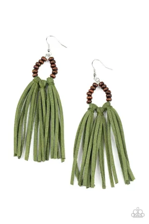 Easy To PerSUEDE Green Suede Tassel Earrings - Paparazzi Accessories