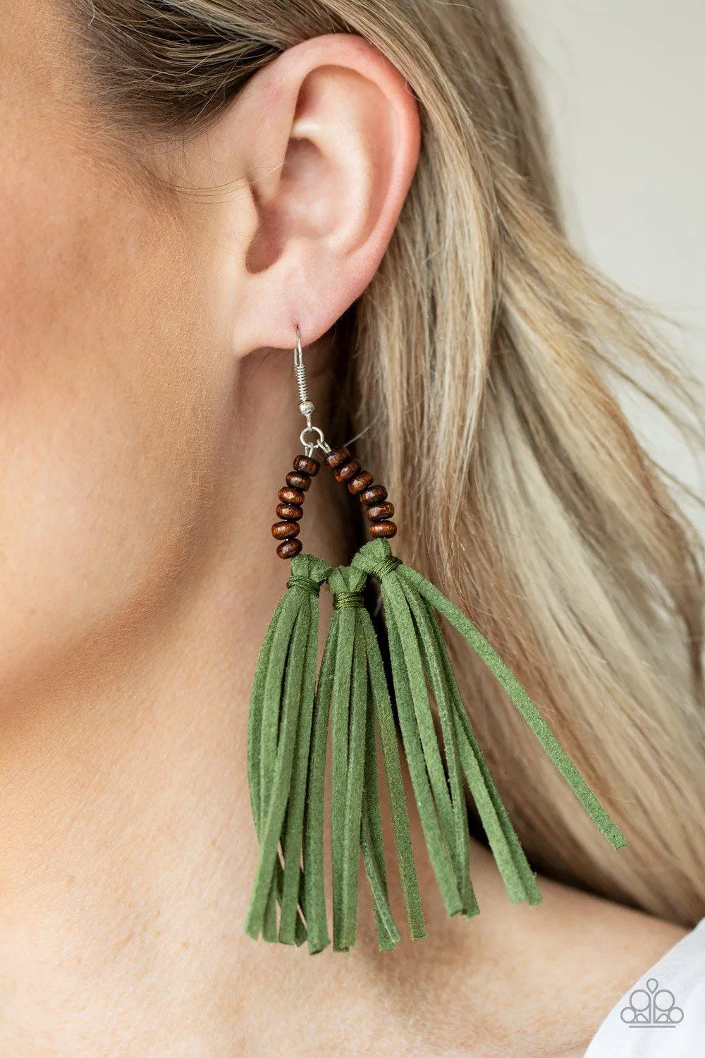 Easy To PerSUEDE Green Suede Tassel Earrings - Paparazzi Accessories