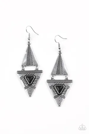 El Paso Edge Black Stone and Silver Earrings - Paparazzi Accessories