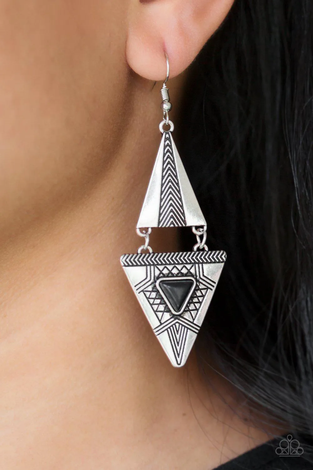 El Paso Edge Black Stone and Silver Earrings - Paparazzi Accessories