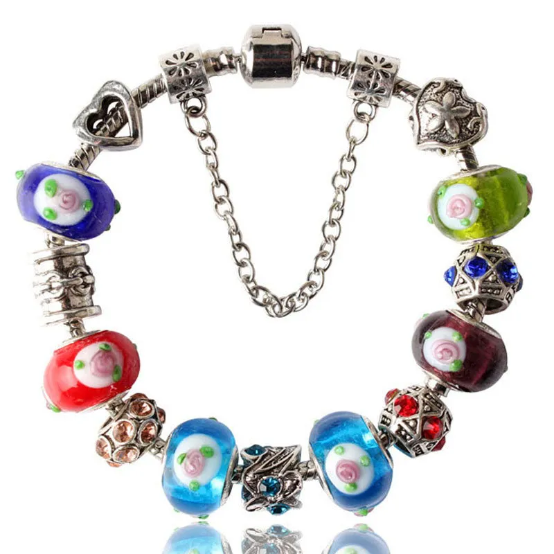 European Charm Bracelets For Women Fashion Silver Plated of Daisies Classic Murano Glass Beads Bracelet Jewelry