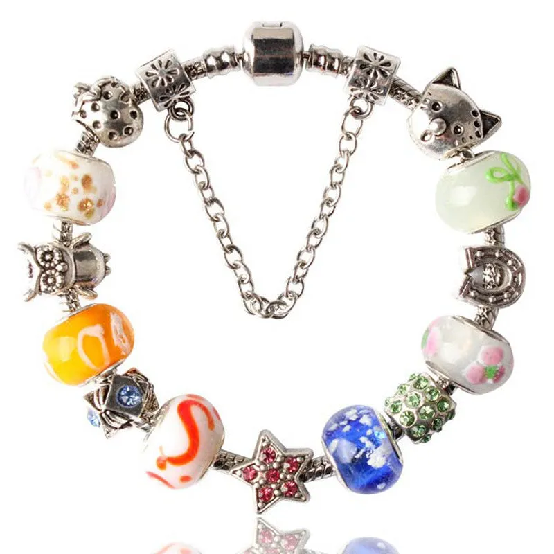 European Charm Bracelets For Women Fashion Silver Plated of Daisies Classic Murano Glass Beads Bracelet Jewelry