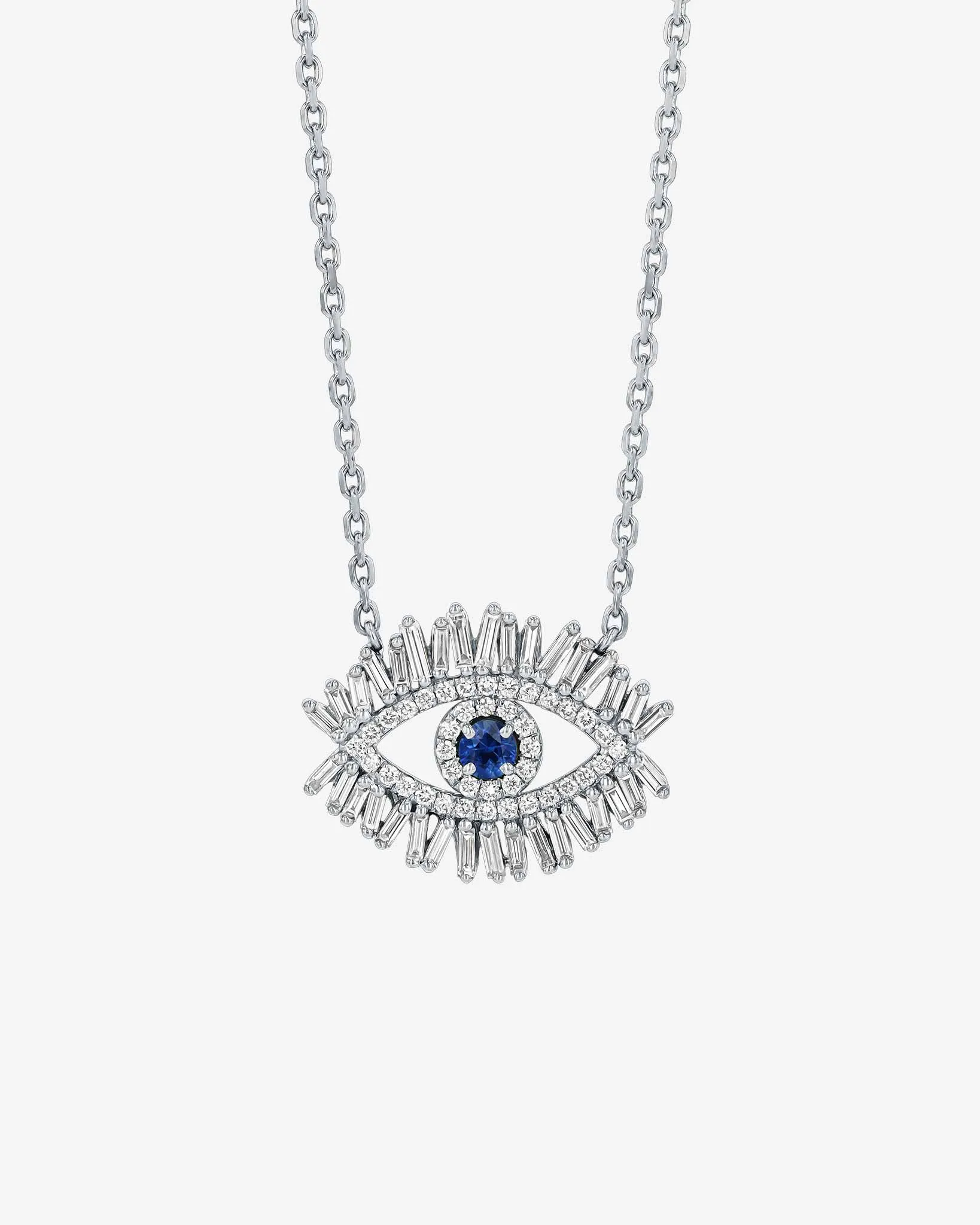 Evil Eye Midi Dark Blue Sapphire Half Pave Pendant