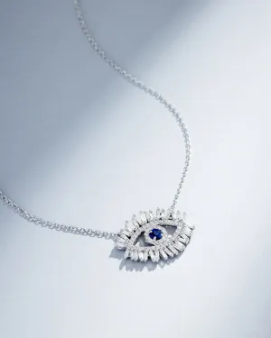 Evil Eye Midi Dark Blue Sapphire Half Pave Pendant