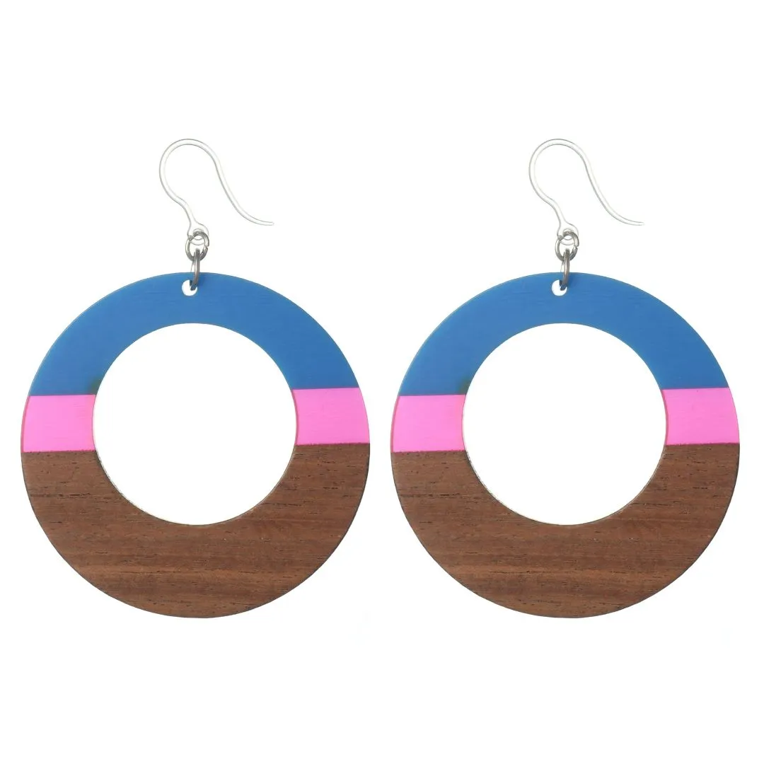 Exaggerated Wooden Celluloid Hoop Dangles Hypoallergenic Earrings for Sensitive Ears Made with Plastic Posts