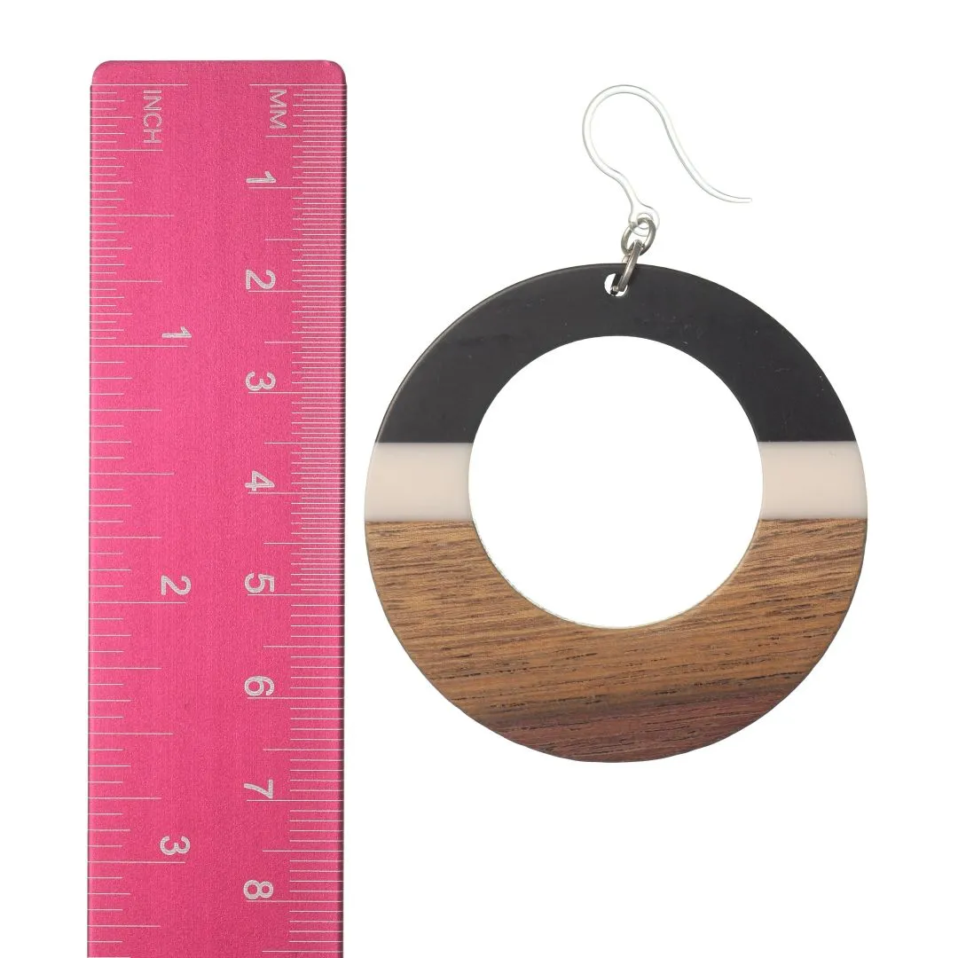 Exaggerated Wooden Celluloid Hoop Dangles Hypoallergenic Earrings for Sensitive Ears Made with Plastic Posts