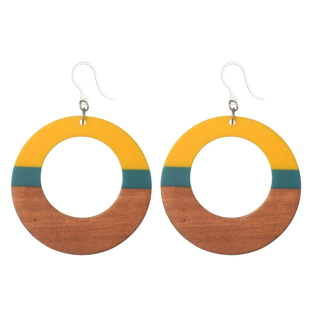 Exaggerated Wooden Celluloid Hoop Dangles Hypoallergenic Earrings for Sensitive Ears Made with Plastic Posts