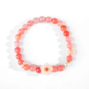 Exquisite White Jade Flower Bracelet with Pearl and Agate Accents