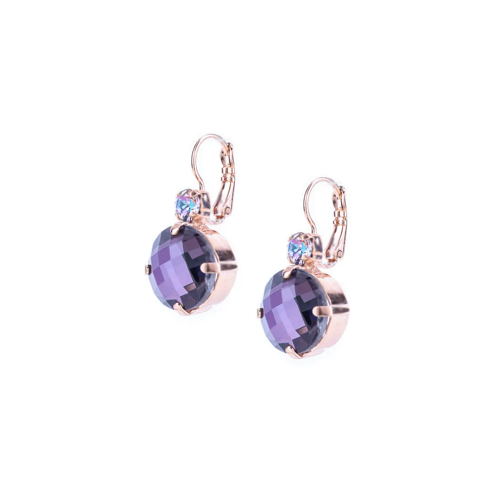 Extra Luxurious Double Stone Leverback Earrings in "Wildberry" - Yellow Gold