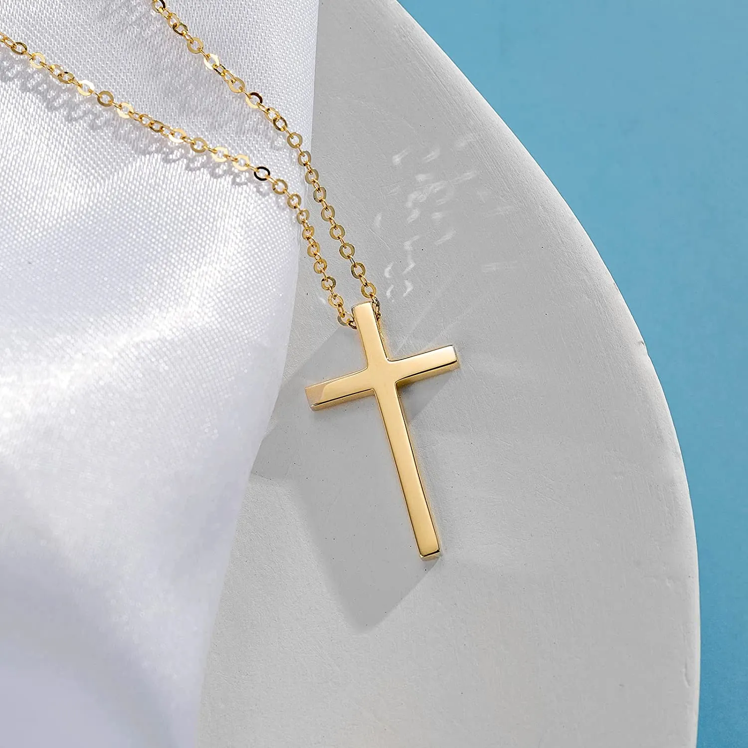 FANCIME "Committed Faith" Cross 14K Yellow Gold Necklace