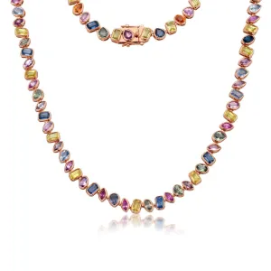 Fancy Multi Shape Sapphire Necklace (23.10 ct.) Bezel Set in 14K Gold