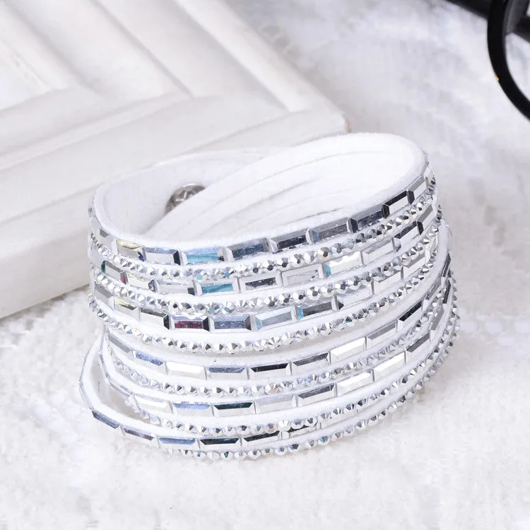 Fashion 6 Layer Wrap Bracelets Slake Leather Bracelets With Crystals Couple Jewelry