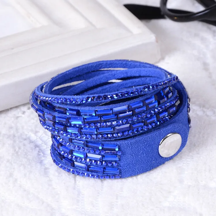 Fashion 6 Layer Wrap Bracelets Slake Leather Bracelets With Crystals Couple Jewelry